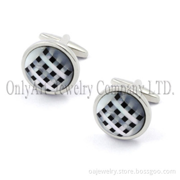 Black Onyx and White Mop Setting on New Brass or Silver 925 Round Cuff Links